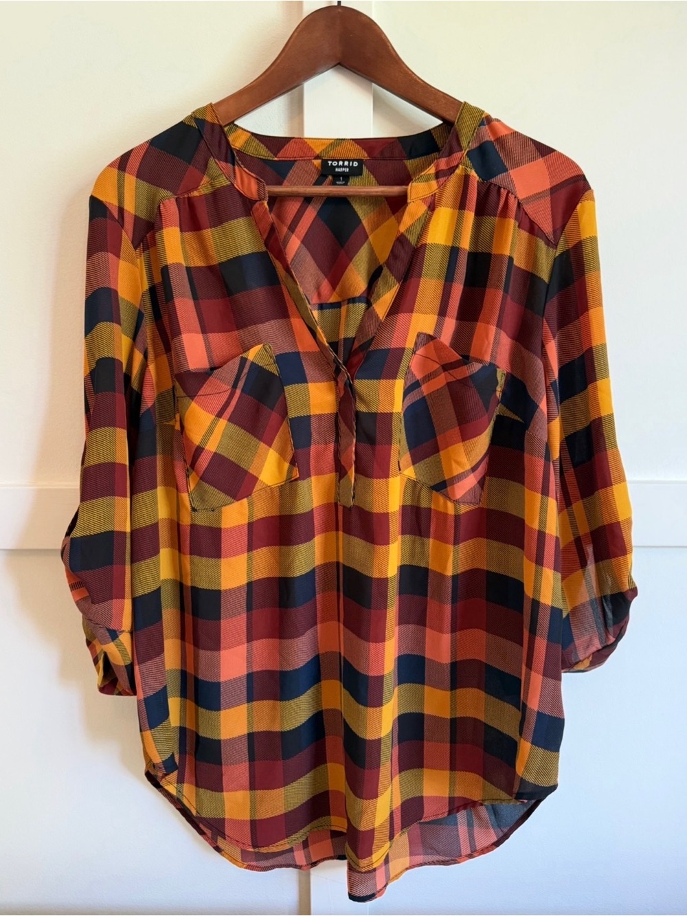 Torrid Georgette Harper Blouse - Fall Plaid 
Torrid Size 1 (XL)